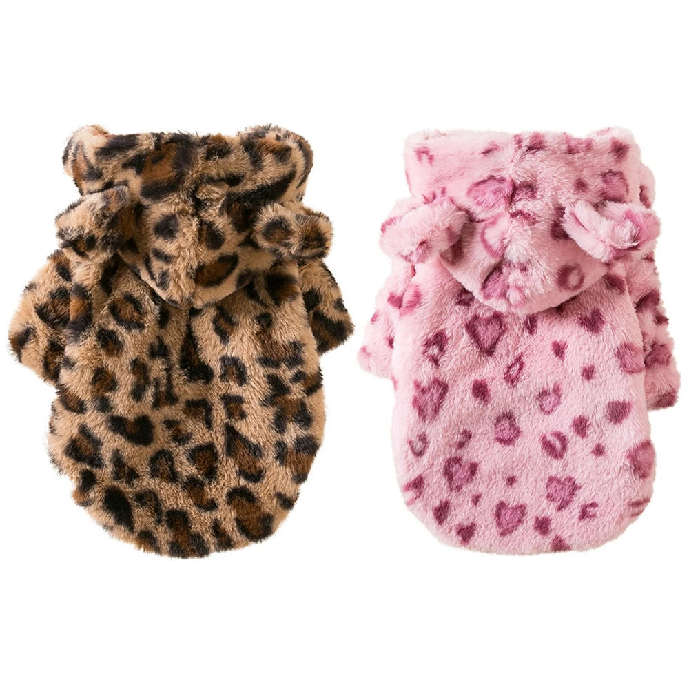 Warm Fleece Leopard Dog Hoodie