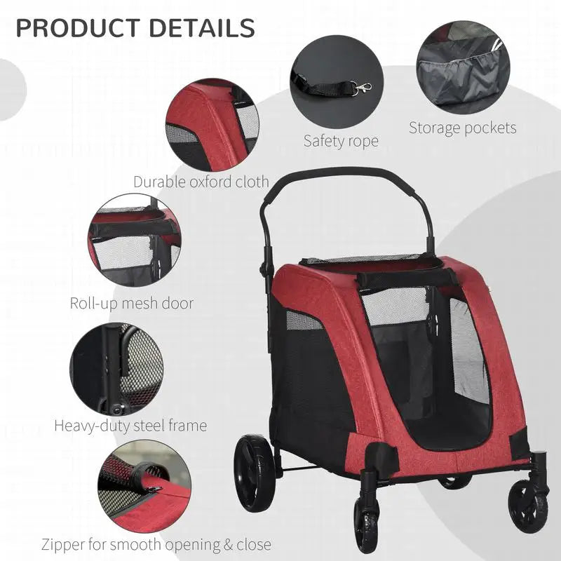 Universal Pet Stroller – Foldable with Storage (Red)