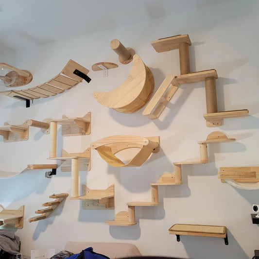 Wall-Mounted Cat Climbing Shelves with Hammock & Scratching Post