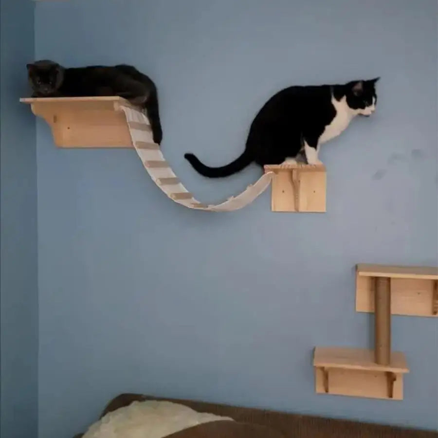 Wall-Mounted Cat Climbing Shelves with Hammock & Scratching Post