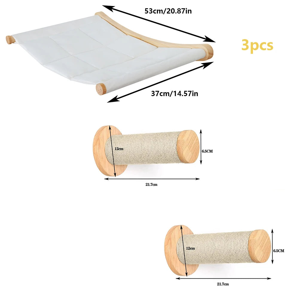 Wall-Mounted Cat Climbing Shelves with Hammock & Scratching Post