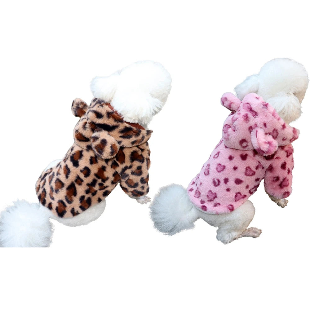 Warm Fleece Leopard Dog Hoodie