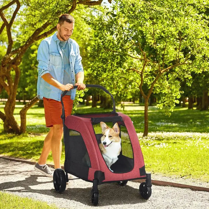 Universal Pet Stroller – Foldable with Storage (Red)