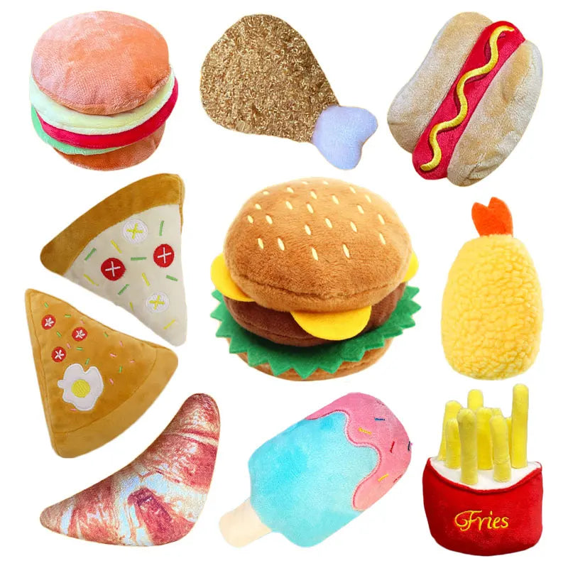 Squeaky Plush Dog Toys – Food Shapes