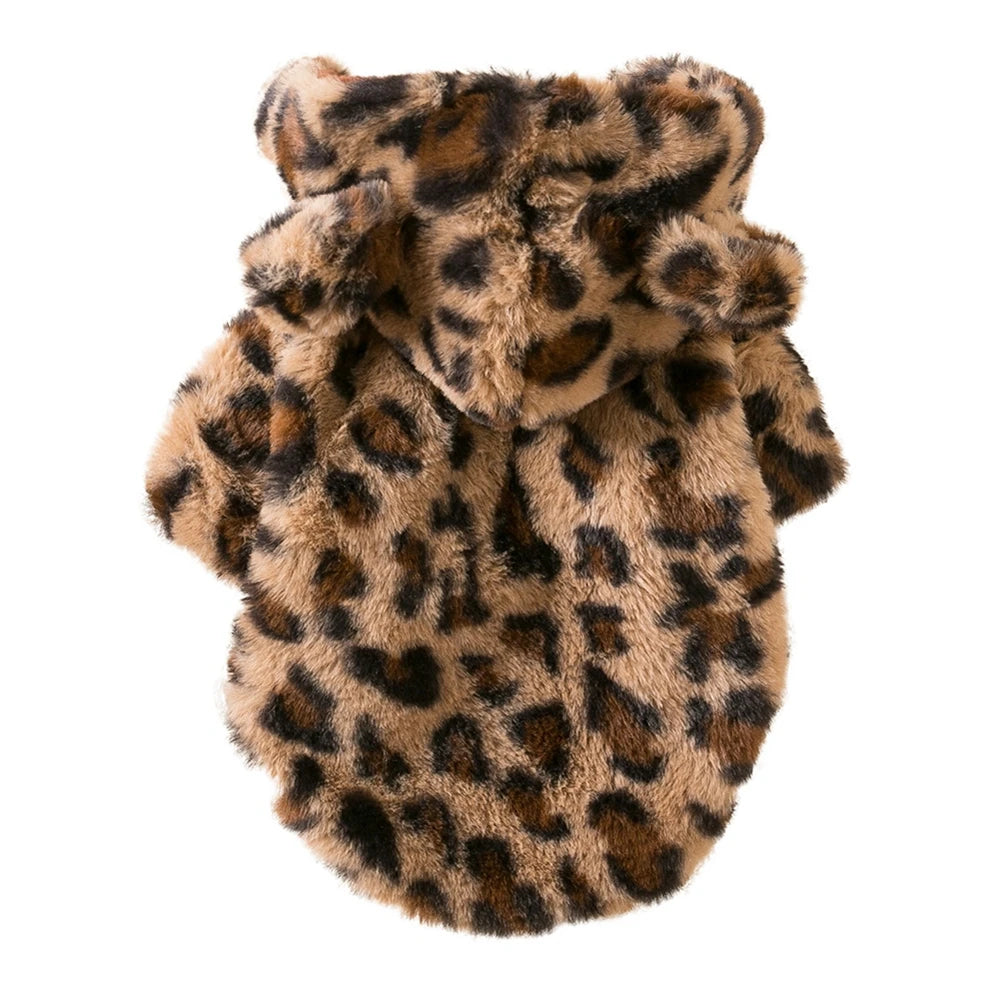 Warm Fleece Leopard Dog Hoodie