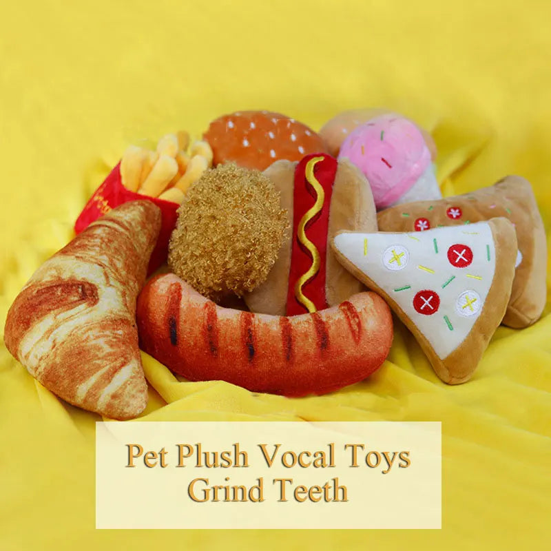 Squeaky Plush Dog Toys – Food Shapes