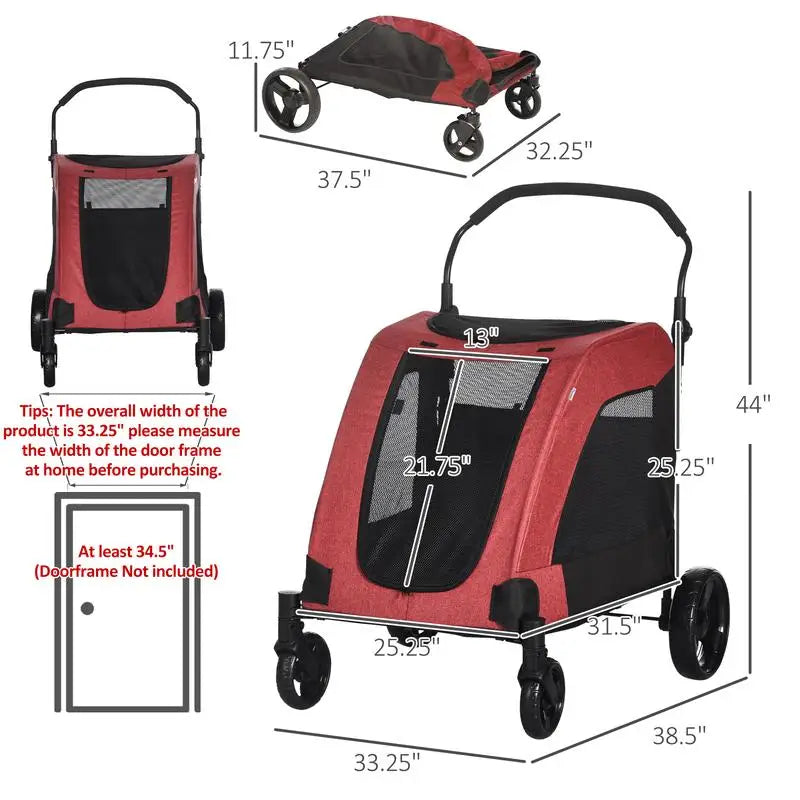 Universal Pet Stroller – Foldable with Storage (Red)